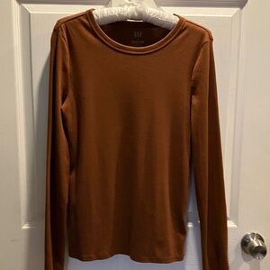 GAP Sierra Brown Ribbed Long Sleeve T Shirt Women's Size M